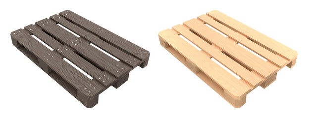 Set of wooden pallet for warehouse cargo storage isolated on white background.