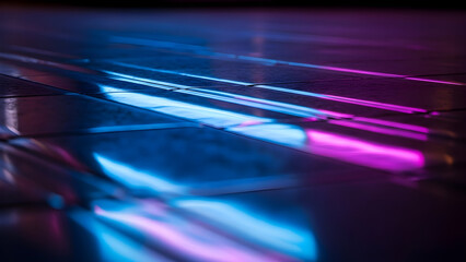 Abstract reflections of vibrant neon lights create a moody and atmospheric urban night scene. isolated on white background