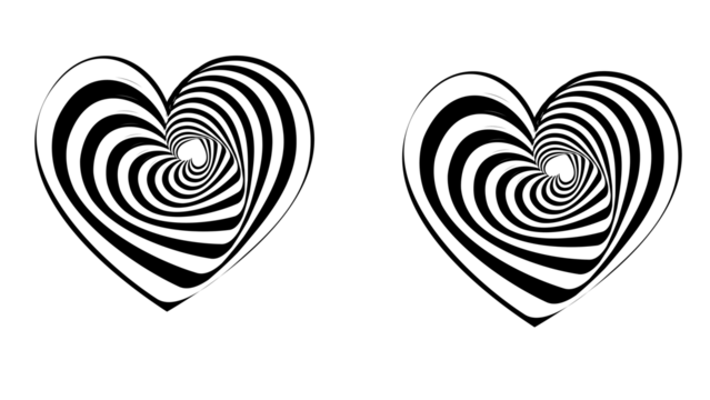 Op Art Heart Symbol with Optical Illusion Effect for Valentine's Day Designs, Modern Love Concept, Striking Graphic for Creative Projects and Expressive Designs