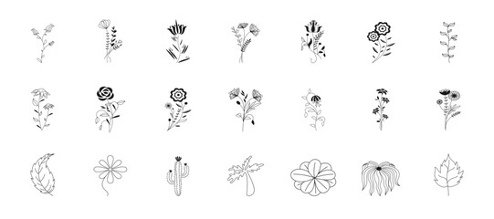Flowers silhouette icon set. Flower ornamental silhouette icon set.