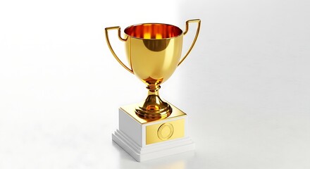 Shiny Golden Trophy Cup with White Base on White Background award