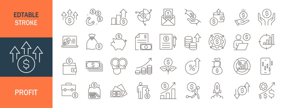 Profit icon set. Editable line icons. Vector illustration.