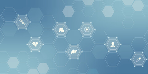 Abstract medical background with flat icons and symbols. Medical design with concept and idea for healthcare technology. Healthcare Medical Background. Healthcare Symbols.