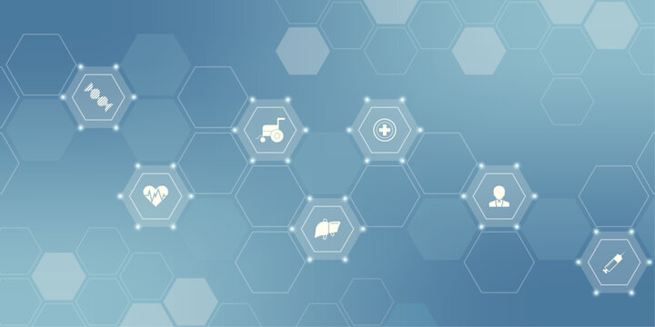 Abstract medical background with flat icons and symbols. Medical design with concept and idea for healthcare technology. Healthcare Medical Background. Healthcare Symbols.