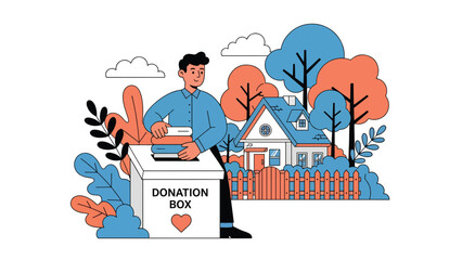 Man donating reusable clothing to charity rather than discarding it. Perfect for conscious consumer themes, sustainability messaging, and eco responsibility visuals