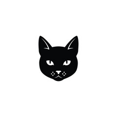 Obraz premium Stylized black cat face with pointed ears and white eyes illustration