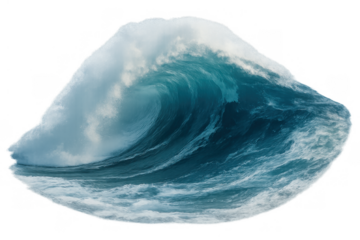 Powerful ocean wave cresting with foamy white water, marine nature forming a curling barrel, transparent background