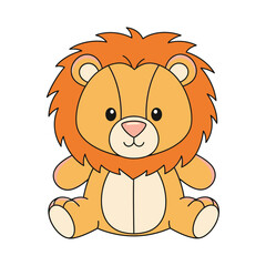 Cute Cartoon Plush Lion Sitting Down - Adorable Safari Animal Illustration