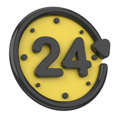 24 hours icon. Open all day. 3D illustration.