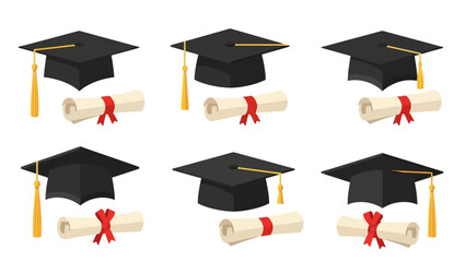 Graduation caps and diplomas celebrating academic achievement and success