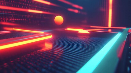 Sci-fi futuristic tunnel with glowing neon lights and a floating sphere for conceptual backgrounds - Powered by Adobe