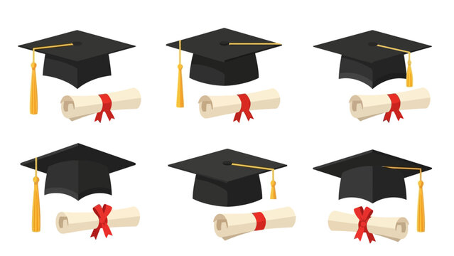 Graduation caps and diplomas celebrating academic achievement and success - Powered by Adobe