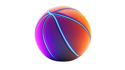 Fototapeta premium Futuristic basketball with neon blue lines and vibrant gradient on transparent background