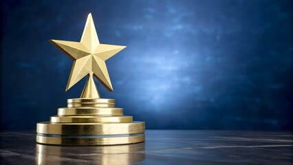 Elegant golden star award gleaming under soft light for corporate recognition, celebrate milestone achievements, success and excellence, professional quality