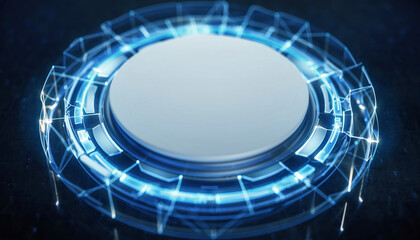 Digital Interface: An artistic rendering of a digital interface, with a central button encircled by a network of glowing lines. This image embodies technological innovation and connectivity.