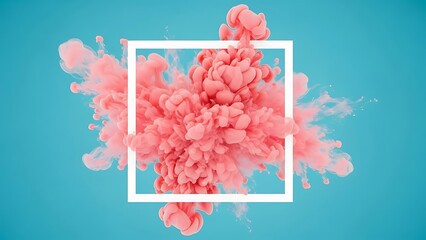 Pink Ink Cloud Explosion with White Square Frame