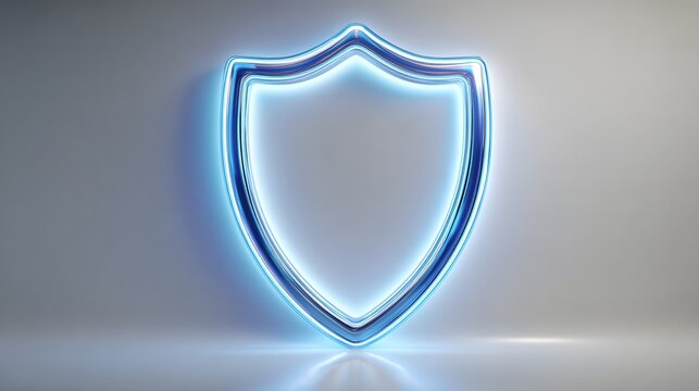 Glowing Blue Shield Icon on White Background Representing Digital Security and Protection.