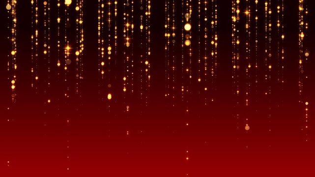 golden strings shiny and glittering particles on red background animation, abstract luxury christmas and new year celebration social media motion design element	