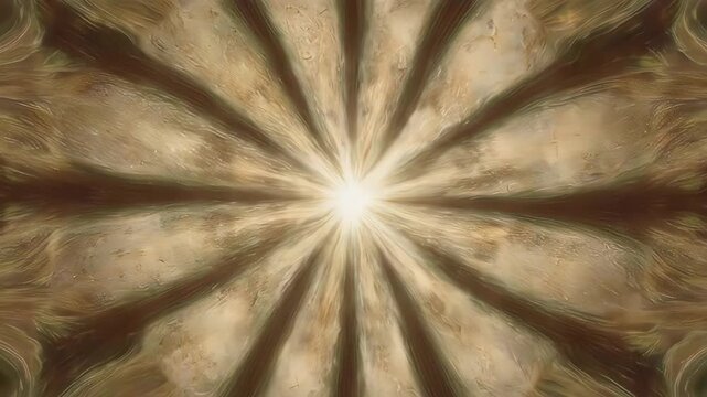 Flowing symmetrical design with a bright center, shades of beige and olive