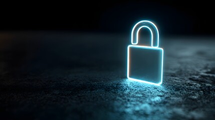 Fototapeta premium Glowing Neon Padlock on Dark Background Representing Digital Security and Data Protection.