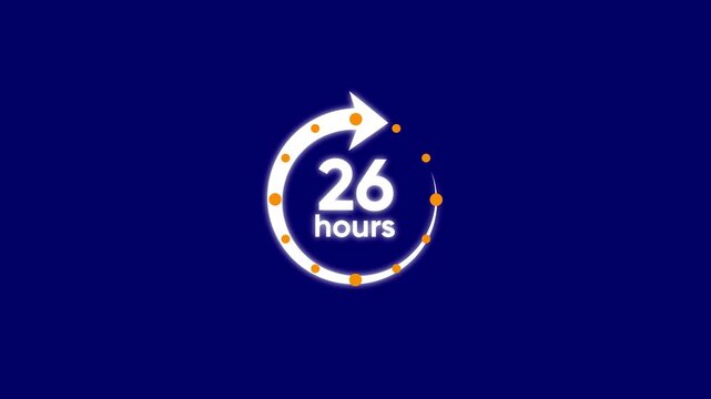 26 Hours Circular Arrow Icon With Orange Dots On Dark Blue Background Animated Time Countdown Concept