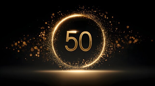 Golden 50th Anniversary Celebration with Sparkling Light Effect.
