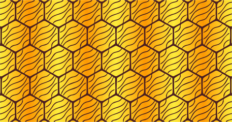 Yellow and orange wavy geometric pattern with repetitive organic line shapes creating a warm seamless design.