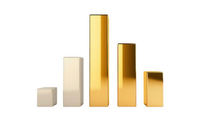 Golden bar graph showing business growth and financial success on transparent background