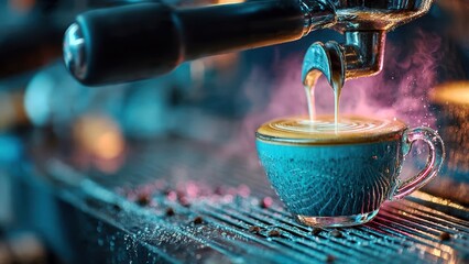 Latte art creation by skilled barista in warm, inviting coffee environment