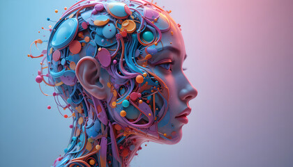Futuristic AI Interface with Vibrant Neural Network Visualization, Innovative Tech Concept, Artistic Cyberpunk Theme, Machine Learning Evolution, Digital Brain