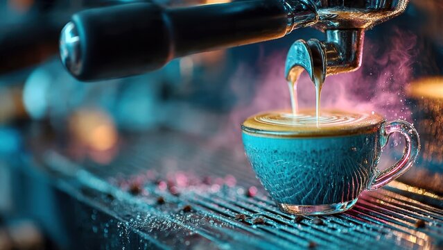Latte art creation by skilled barista in warm, inviting coffee environment