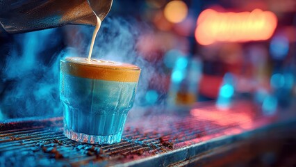 Latte art creation by skilled barista in warm, inviting coffee environment