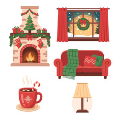 Flat Design Christmas Cozy Home Icon Set