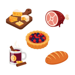 Flat Design Christmas Gourmet Food Icon Set