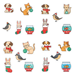 Flat Design Christmas Pet Icon Set