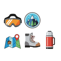 Flat Design Winter Travel Christmas Icon Set