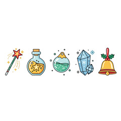 Flat Design Christmas Magical Objects Icon Set
