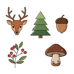 Flat Design Nature Woodland Christmas Icon Set