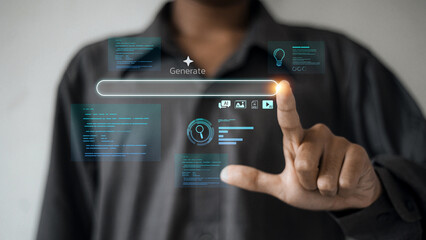 Man Touching Virtual Bar for Content Creation and Coding