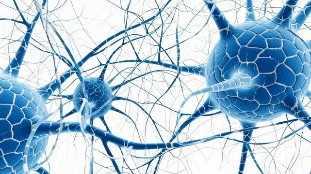 Neural network diagram technology ai data connection digital algorithm brain science futuristic structure glowing blue neuron scene dynamic neurons communicating neural cells interconnected conveying
