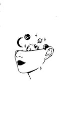 Cosmic Mindset: Woman with planets and stars inside her head, universe of thoughts, imagination unleashed, creative concept, space within, dream big