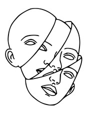 Minimalist line art revealing inner thoughts and emotions, exploring identity and introspection, perfect for wellness, mental health and creativity projects