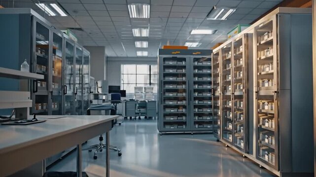 Tech Server Rack Room with Data Center Lighting.