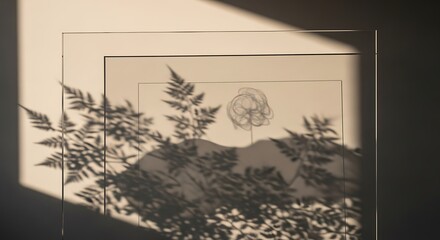 Botanical shadows on minimalist art print with tree sketch concept