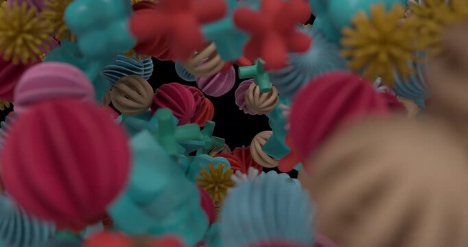 Colorful 3D geometric shapes moving dynamically across the screen. Perfect for modern motion graphics, abstract backgrounds, creative transitions, social media visuals and digital design projects. 4K 