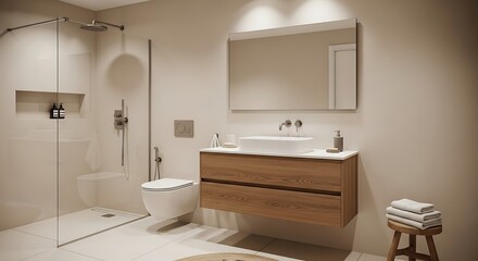 Contemporary bathroom interior featuring a modern design aesthetic
