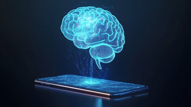 Brain Shaped Hologram Over A Mobile Device High Resolution Picture