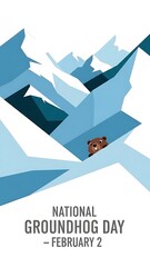 Groundhog day illustration with groundhog in snow, isolated on white background