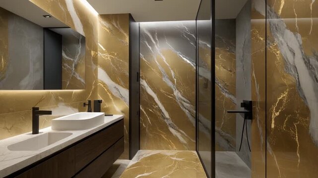 Luxurious Modern Bathroom Design with Marble Accents and Sleek Fixtures