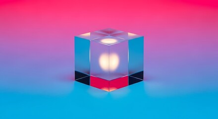 Lucid cube reflecting vibrant colours with a heart-shaped luminescence